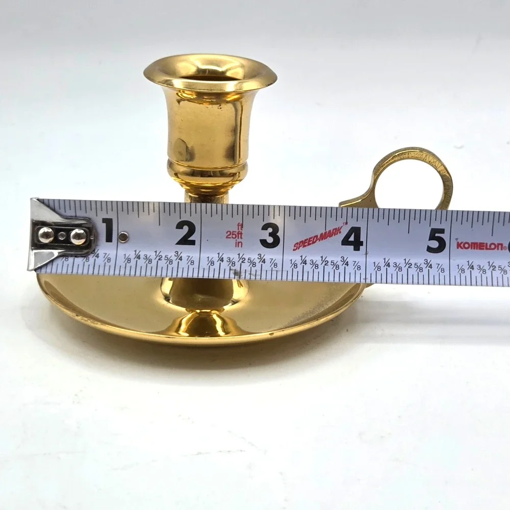 Vintage Solid Brass Chamberstick Candle Holder with Finger Loop Handle 3 inch
